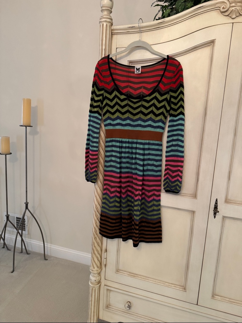 M by Missoni Chevron Stripe Knit Dress in Red, Pink, Blue, Green, Brown